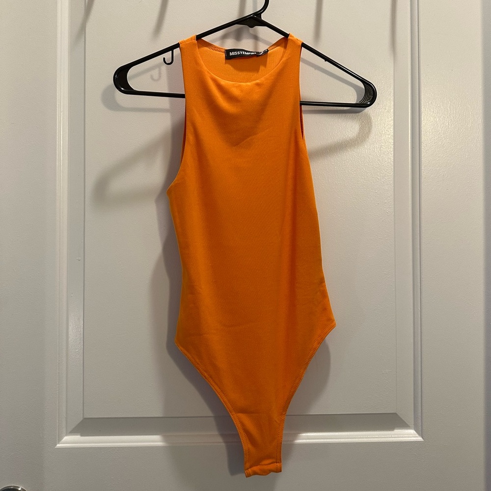 NWT high neck bright orange bodysuit